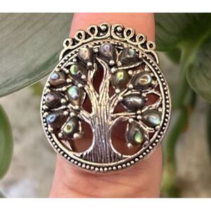 BBJ Bangkok Sterling‎ Silver Scrolled TREE OF LIFE Round Ring .925 signed BBJ